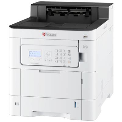 Une imprimante de bureau blanche avec un logo sur l'avant, un pavé de touches pour le contrôle, un chargeur de papier en haut et un port USB sur le côté.
