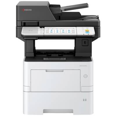 Une imprimante multifonction avec un chargeur automatique de documents sur le dessus et un panneau de commande avec des touches et un écran à l'avant.