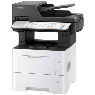Une imprimante/photocopieuse noir et blanc avec scanner, équipée d'un panneau de commande à touches multiples. Adaptée aux applications de bureau.