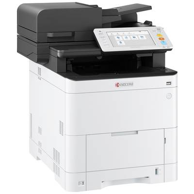 Un imprimante multifonction moderne, blanche, avec un écran tactile numérique, adapté pour l'impression, la numérisation et la copie.