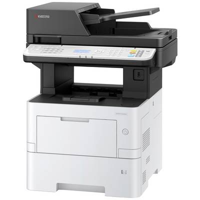 Imprimante multifonction avec écran et clavier en haut, bac à papier en bas ; adaptée pour imprimer, copier et numériser.
