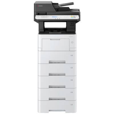 Un photocopieur multifonction à plusieurs étages, avec un panneau de commande en haut et plusieurs bacs à papier en bas, adapté aux volumes d'impression importants.