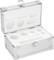'Valise en aluminium avec intérieur en mousse blanche, découpée sur mesure pour le rangement précis de divers outils ou équipements.'