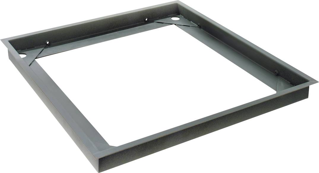 Cadre en métal noir à structure rectangulaire, posé sur une surface blanche.