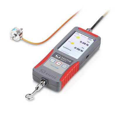 Dynamomètre avec affichage numérique, indiquant les valeurs en Newtons. Utilisé pour les mesures de traction et de compression avec capteur interchangeable.