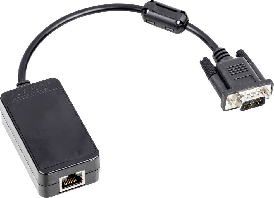 Un câble adaptateur avec une prise VGA d'un côté et un port Ethernet de l'autre, adapté pour les connexions réseau.