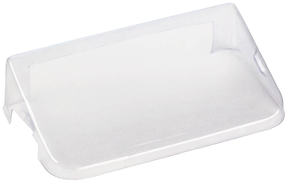 Couverture en plastique, transparente, rectangulaire, légèrement surélevée, sans marquages ou détails apparents. Utilisation indéterminée.