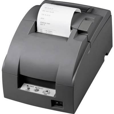 Imprimante de reçus avec papier imprimé ; affiche la date, l'heure et les données de transaction. L'imprimante se trouve dans un bureau ou un environnement commercial.