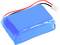 Une batterie lithium-ion rectangulaire bleue avec deux câbles connectés et une prise blanche.