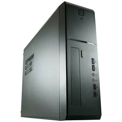 Ordinateur de bureau noir avec plusieurs ports USB à l'avant, adapté pour un usage professionnel ou domestique.