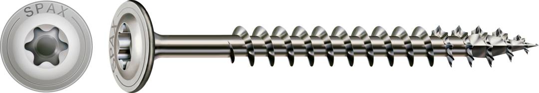 Une vis en argent, entièrement représentée, présente une forme de tête hexagonale spéciale. Idéale pour les travaux sur bois.