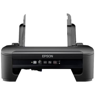 Une imprimante Epson noire avec le bac à papier ouvert. Panneau de commande avec des touches pour la mise en marche/arrêt, le Wi-Fi et d'autres fonctions.