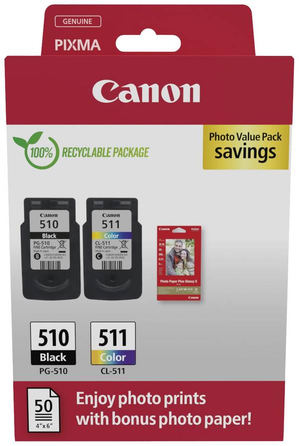 Canon Encre PG-510+CL-511 d'origine paquet de 2 noir, couleur 2970B017
