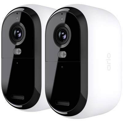 Deux caméras de sécurité sans fil avec des faces avant noires et des boîtiers blancs, adaptées aux environnements intérieurs et extérieurs.