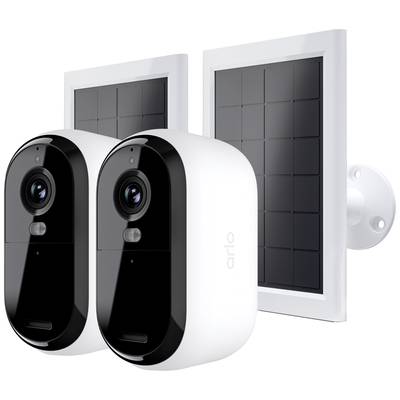 Deux caméras de surveillance équipées de modules solaires, chacune intégrée dans un boîtier blanc, idéales pour une utilisation en extérieur.