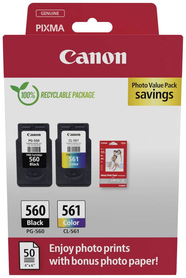 Canon Encre PG-560+CL-561 d'origine paquet de 2 noir, couleur 3713C008
