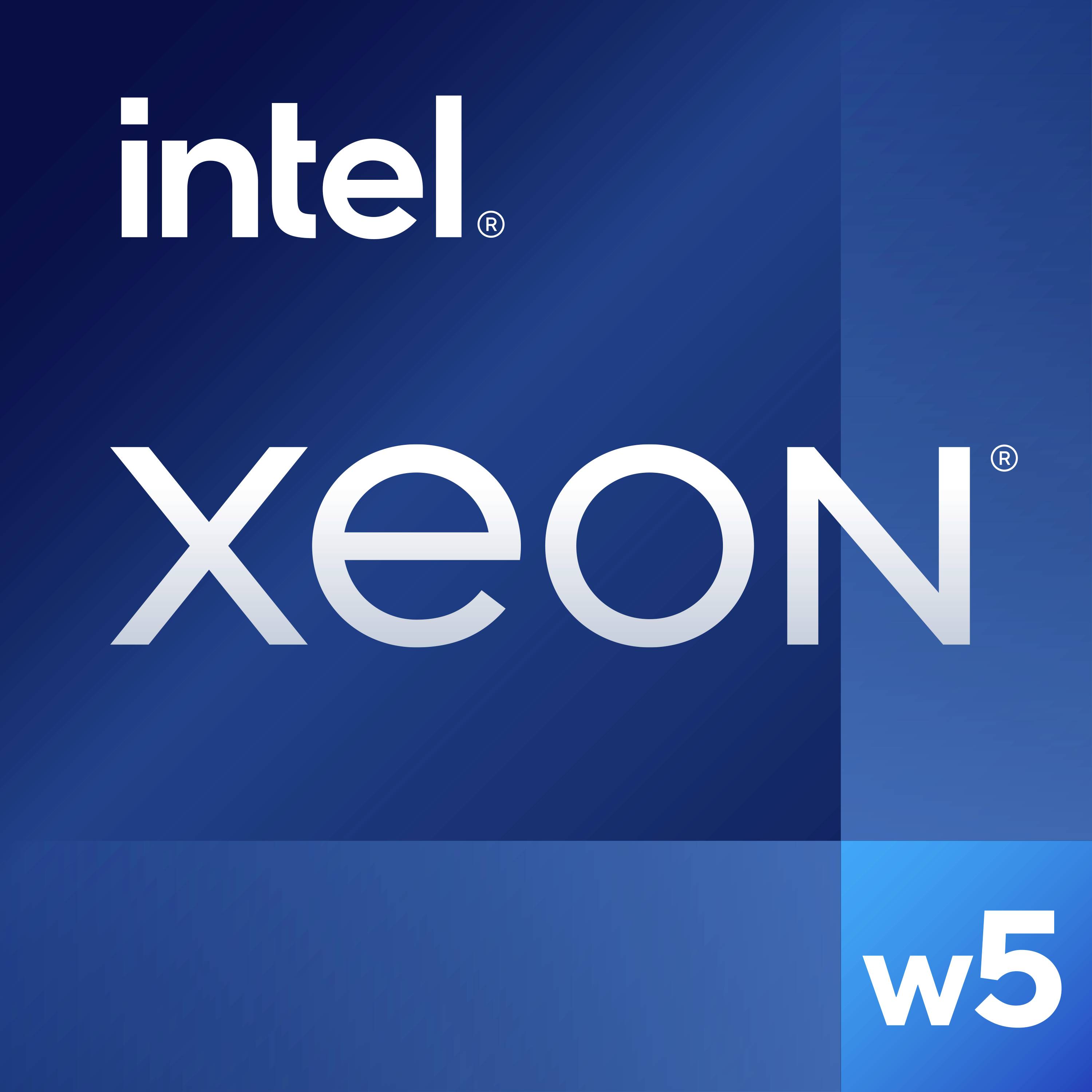 Logo « Intel Xeon w5 » sur fond bleu.