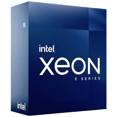 Processeur Intel Xeon série E, emballage au design bleu avec logo et inscription blancs, soulignant les performances élevées pour serveurs.