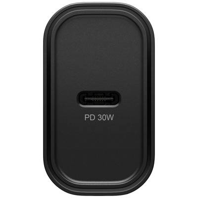 Chargeur noir avec port USB-C, marqué 'PD 30W', adapté pour une charge rapide des appareils.