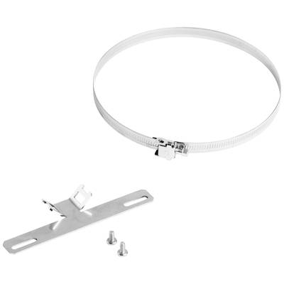 Anneau de fixation métallique avec support et deux vis. Adapté pour la fixation d'accessoires ou d'équipements sur des murs ou des poteaux.
