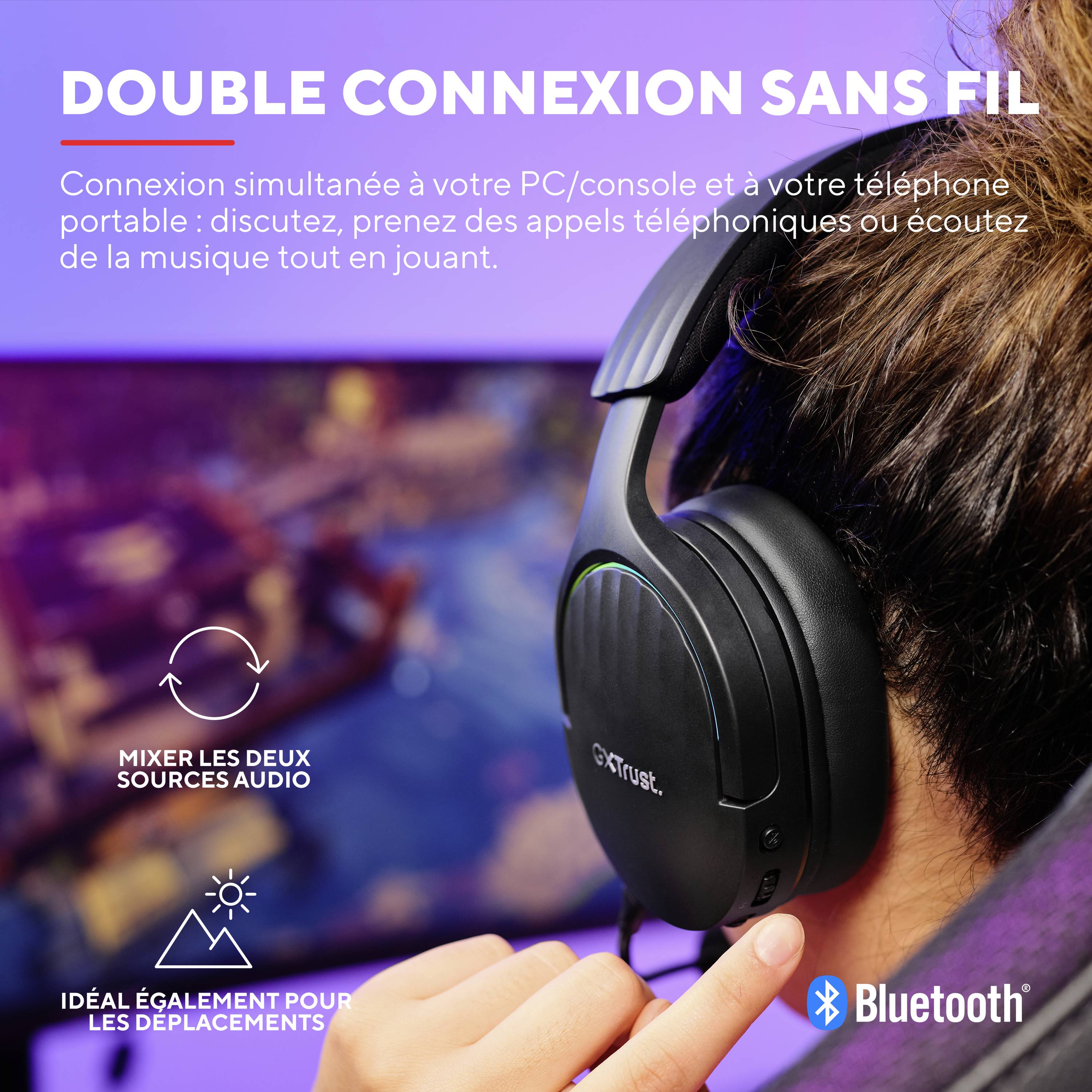 Casque audio avec bouton multifonction pour PC et appareils mobiles. Fonction Bluetooth pour la musique et les appels, idéal pour les déplacements.