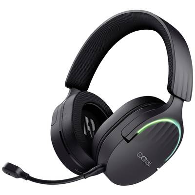 Casque de jeu sans fil en noir avec microphone incurvé et effets lumineux colorés sur les écouteurs. Marque : CXTrust.