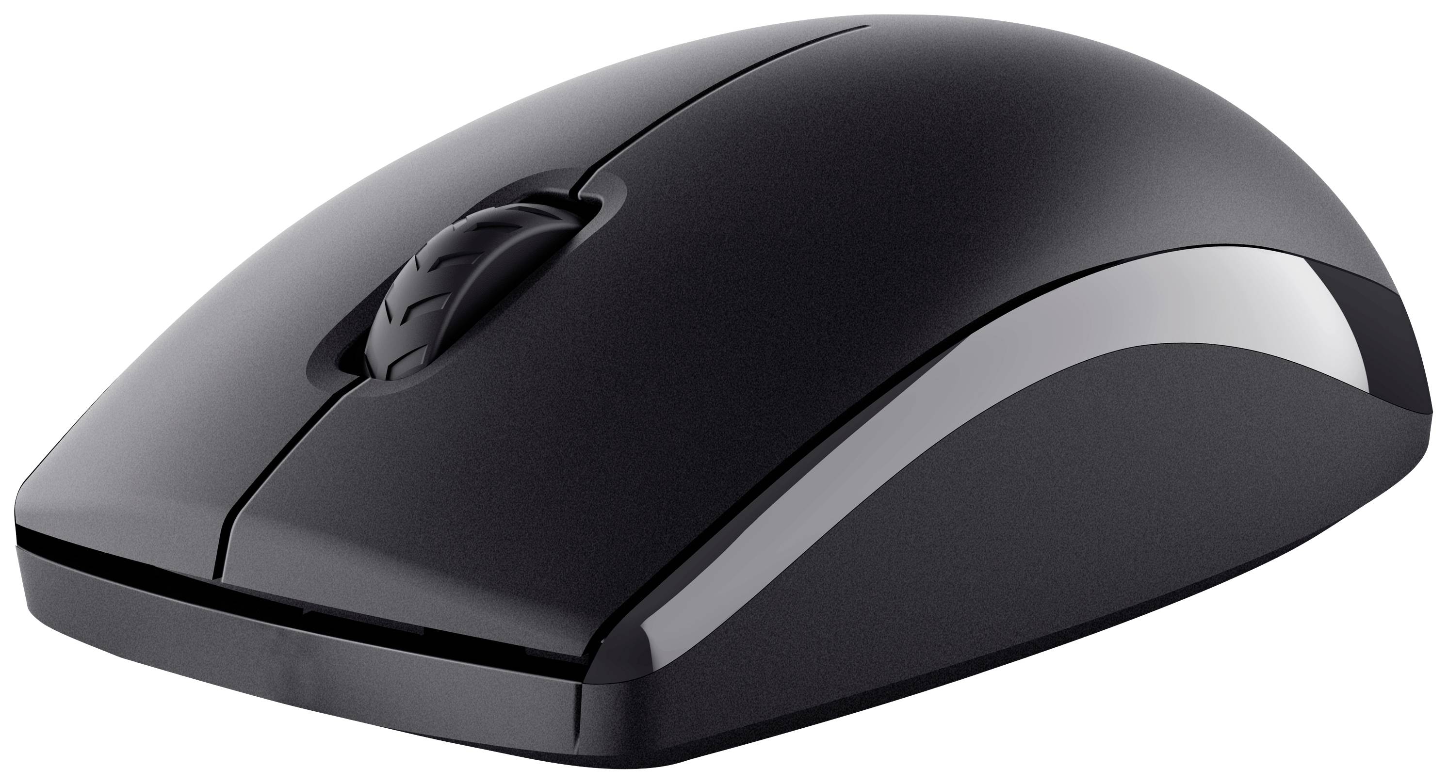 Souris d'ordinateur sans fil noire au design lisse et ergonomique, adaptée à une utilisation de bureau et domestique.