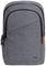 Un sac à dos gris avec plusieurs compartiments à fermeture éclair et un détail en cuir sur le côté. Nom de la marque 'Trust' en bas à droite.