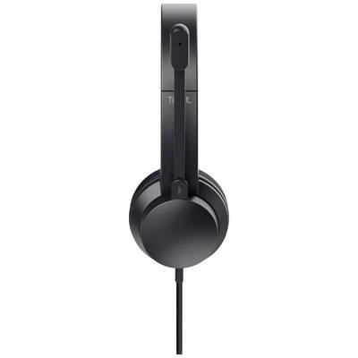 Casque noir circumaural avec long câble, vue de côté.
