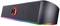 Barre de son noire avec une bande lumineuse LED aux couleurs arc-en-ciel et un bouton central avec un anneau rouge sur la façade.