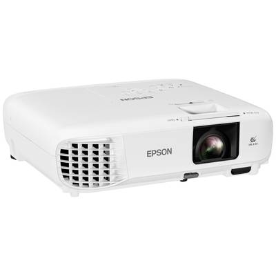 Un projecteur blanc de la marque Epson avec des grilles de ventilation sur le côté et un objectif à l'avant.
