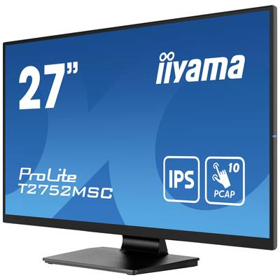 Moniteur Iiyama de 27 pouces avec le modèle ProLite T2752MSC. Technologie IPS et fonctionnalité multi-touch 10 points affichées.