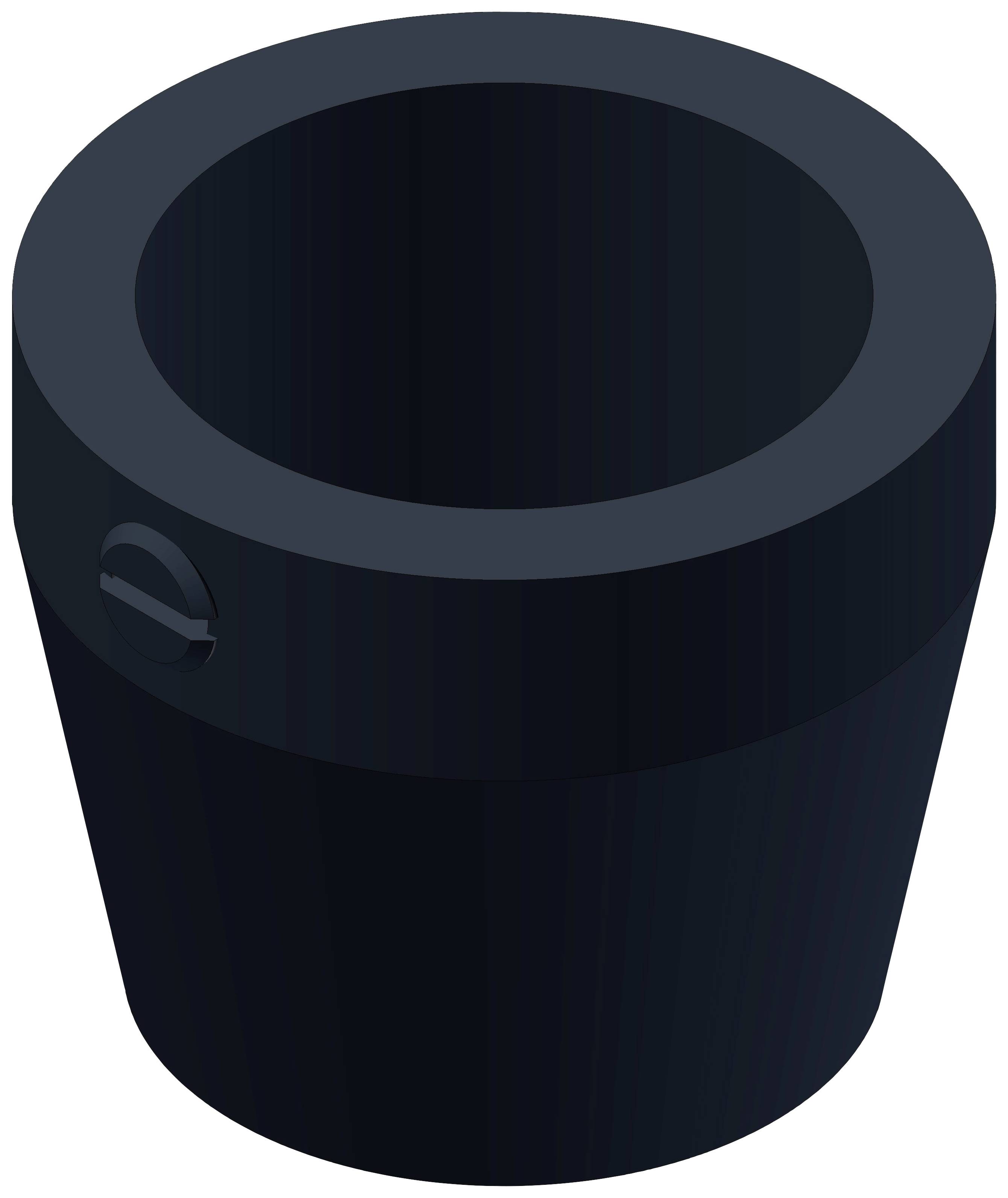 Un récipient noir cylindrique à ouverture supérieure, probablement un seau.