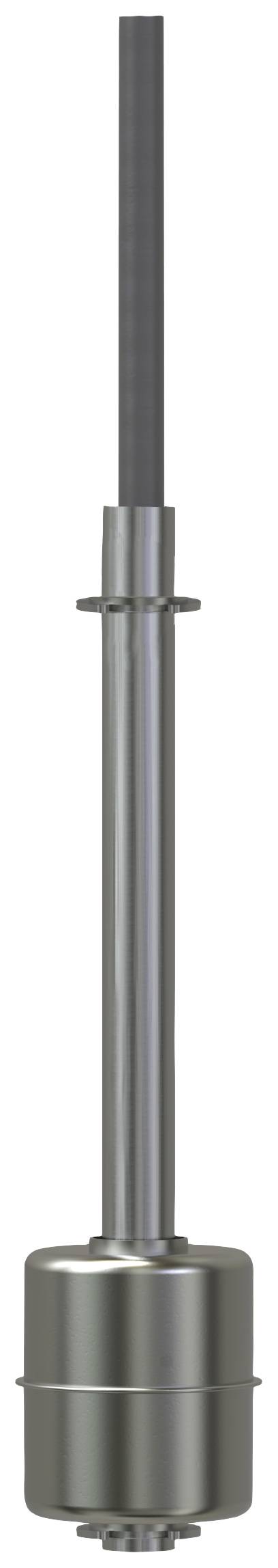 Un objet cylindrique argenté avec une partie longue, fine et verticale au sommet.
