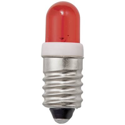 Petite ampoule avec un boîtier rouge translucide et un support métallique de forme hélicoïdale.