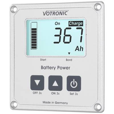 Affichage de batterie avec écran numérique : 'On', 'Charge' et '367 Ah'. Indique l'état de charge d'une batterie, avec un bargraphe LED à gauche.