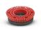 Brosse de nettoyage ronde avec des poils rouges sur un socle noir.