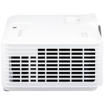 Un projecteur blanc vu de côté, avec des fentes de ventilation.