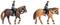 Deux figurines de policiers à cheval. Les deux chevauchent vers la gauche, portant des uniformes et équipés de selles. Les chevaux sont de couleurs différentes.