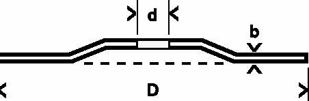 Diagramme d'un tube avec réduction. La largeur intérieure de la partie la plus étroite est désignée par 'd' et celle de la partie plus large par 'D'.