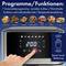 Un doigt appuie sur une touche d'un affichage d'appareil de cuisine avec 7 programmes automatiques, une fonction variable et une commande tactile à capteur.