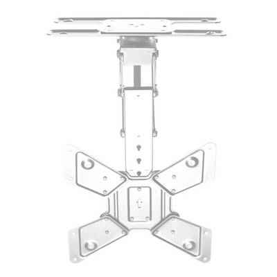Support de plafond argenté pour projecteur ou écran avec bras ajustables et plaque de montage, adapté à différentes tailles d'appareils.