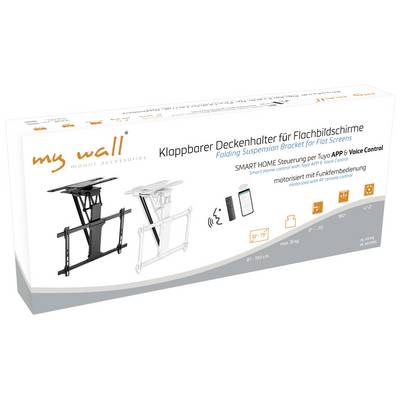 Support de plafond rabattable pour écrans plats, piloté intelligemment via application et commande vocale, motorisé, avec télécommande incluse.