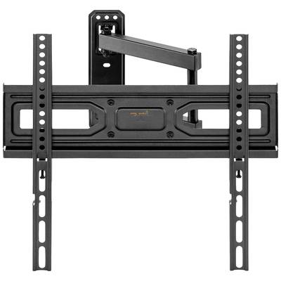 Un support mural noir pour téléviseur avec bras ajustable, adapté aux écrans plats. Il est fixé au mur.