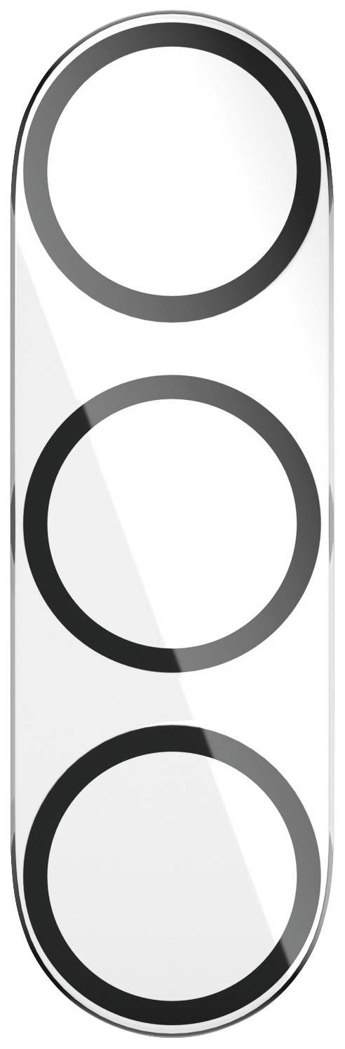 Une rangée verticale de trois anneaux noirs étroits sur un fond transparent, répartis uniformément les uns au-dessus des autres.