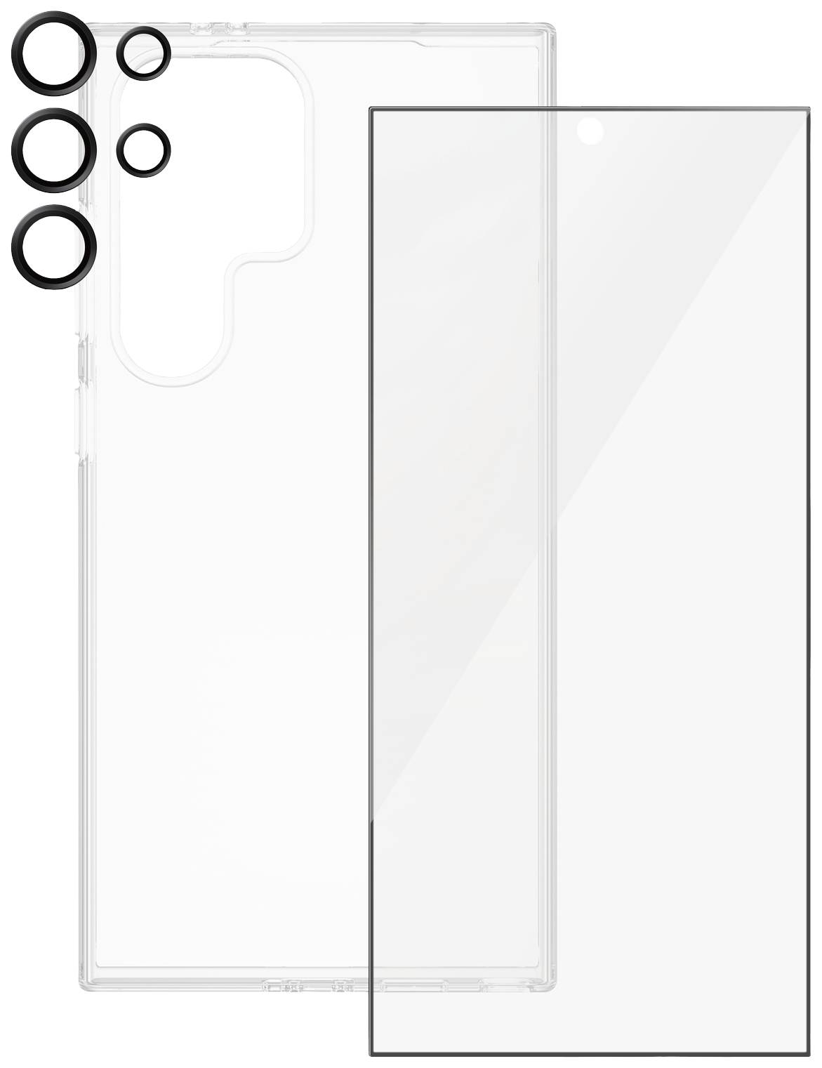 Coque transparente et film de protection d'écran, incluant des protections de lentille de caméra, pour une protection complète de l'appareil.