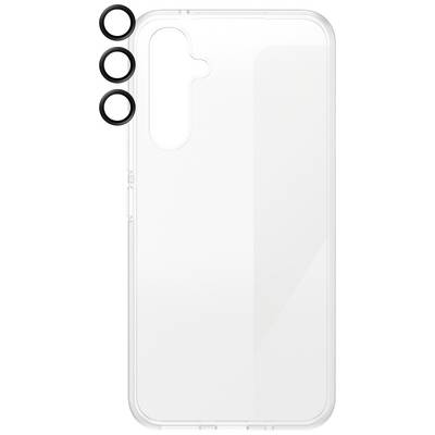 Coque de téléphone transparente avec des ouvertures pour trois objectifs de caméra sur le côté supérieur gauche.