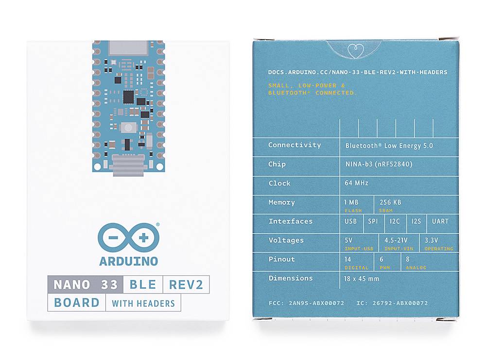 Arduino ABX00072 Carte Nano 33 BLE Rev2 with headers Nano ARM® Cortex®-M4-4