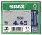 'Emballage de vis SPAX, taille 4x45 mm, 500 pièces, entraînement Torx T20. Fabriqué en Allemagne. Contient un code QR et des certificats de qualité.'