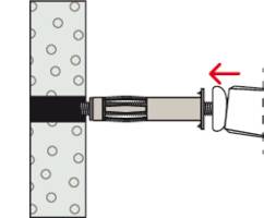 Schéma d'un goujon d'ancrage vissé dans un mur. Une flèche rouge indique le sens du serrage.